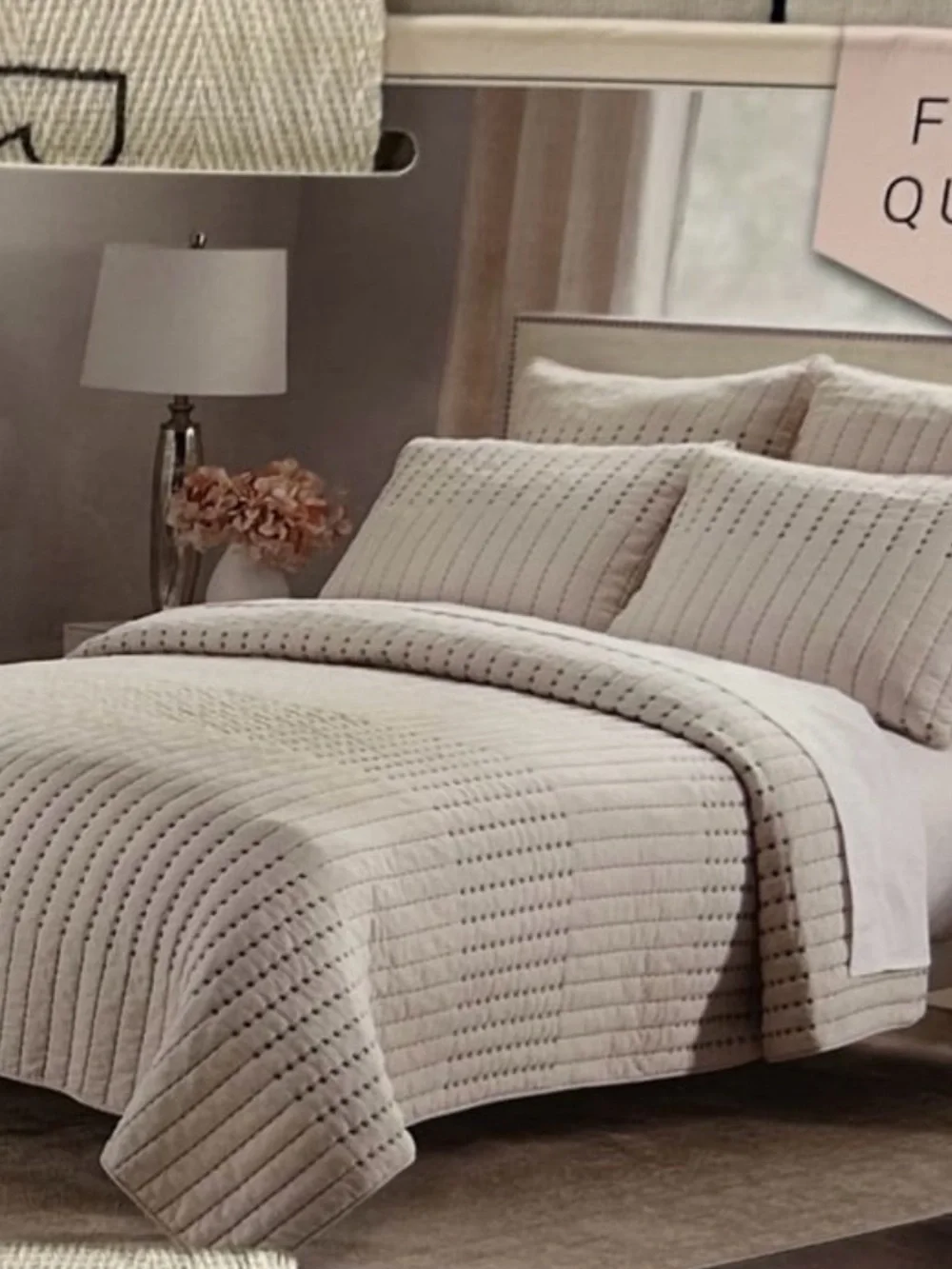 Rachel Zoe Full/Queen Natural and Blue Cotton Quilt Set 88”x92”
